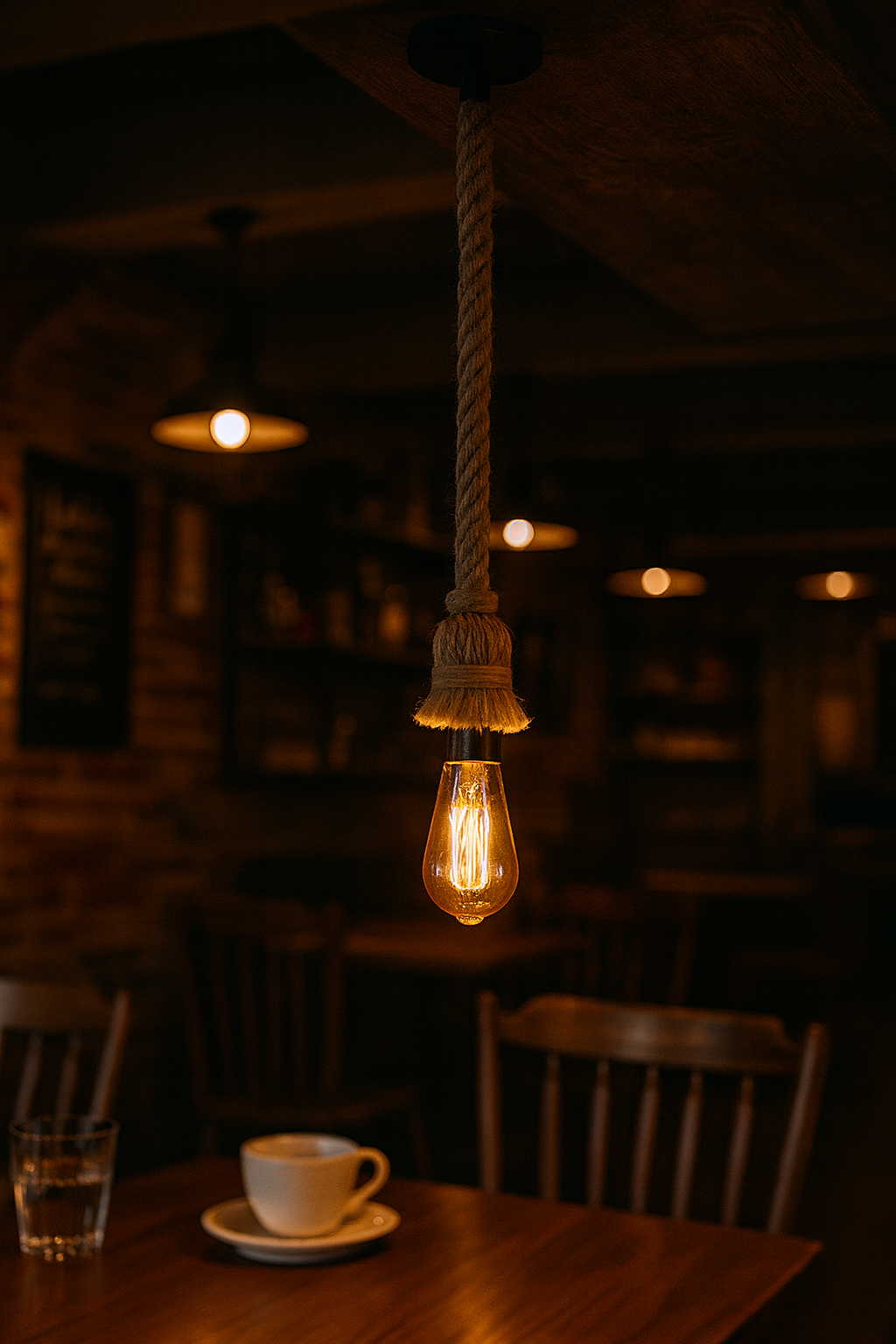 Rustic Rope Pendant Light with Edison Filament Bulb – Vintage Industrial Hanging Lamp