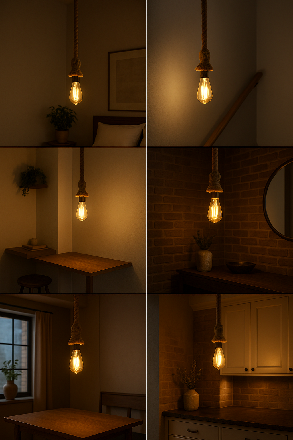Rustic Rope Pendant Light with Edison Filament Bulb – Vintage Industrial Hanging Lamp