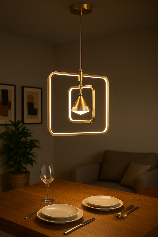 Modern Geometric LED Pendant Light – Double Square Frame with Cone Spotlight