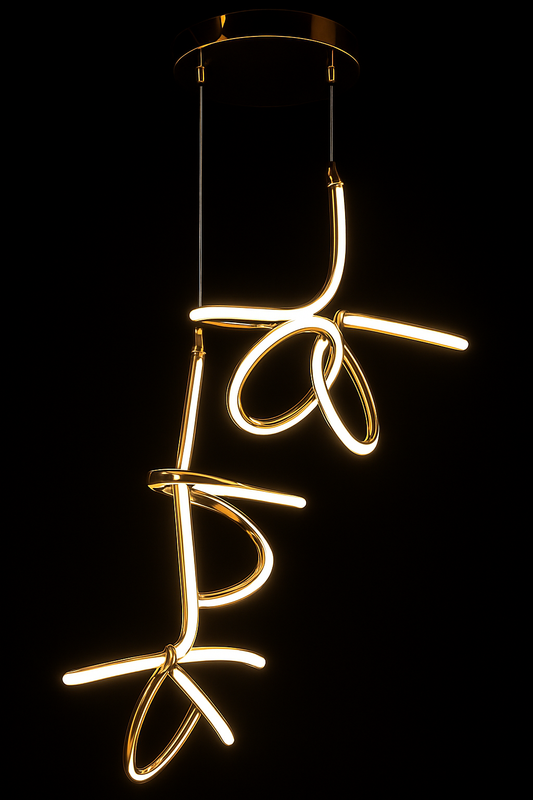 Modern Gold LED Pendant Chandelier – Artistic Curved Design for Luxury Interiors, Hotel Lobbies & Living Spaces