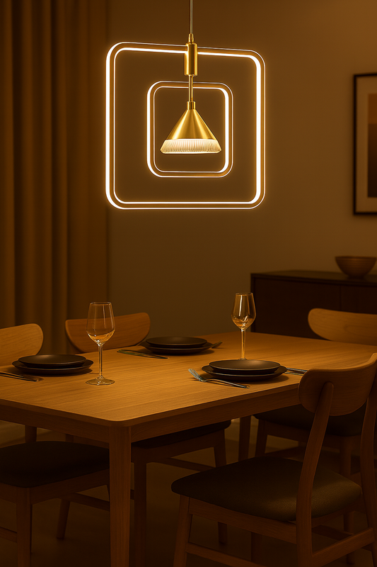 Modern Geometric LED Pendant Light – Double Square Frame with Cone Spotlight